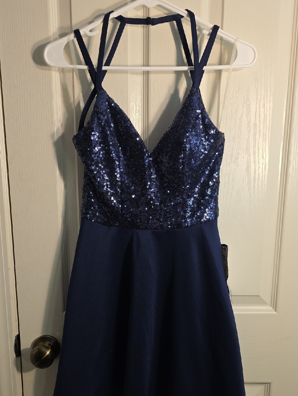 Speechless Navy Sequin Trim Party Dress